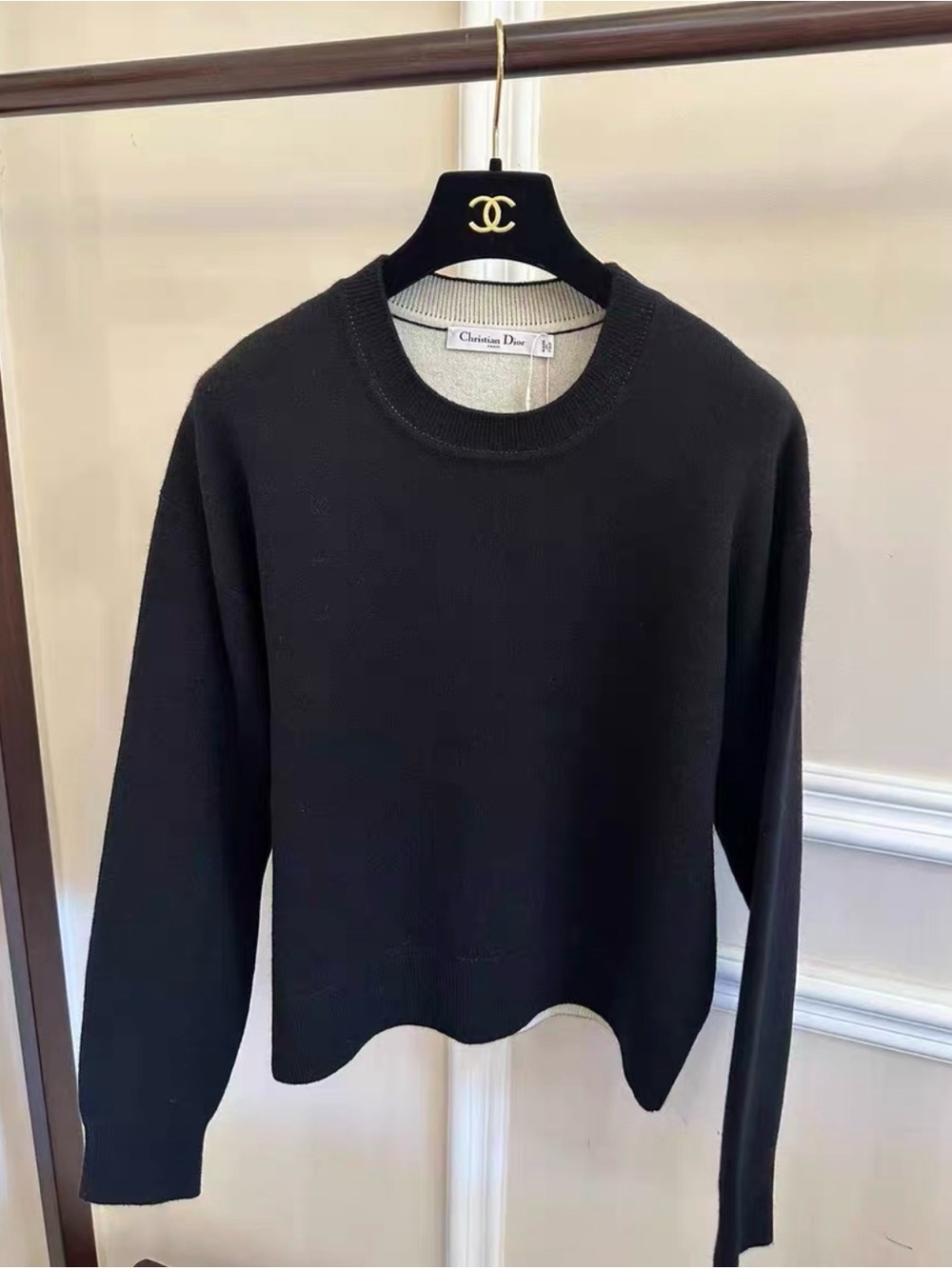 Dior Black Crewneck Scoop-Hem Knit Sweater